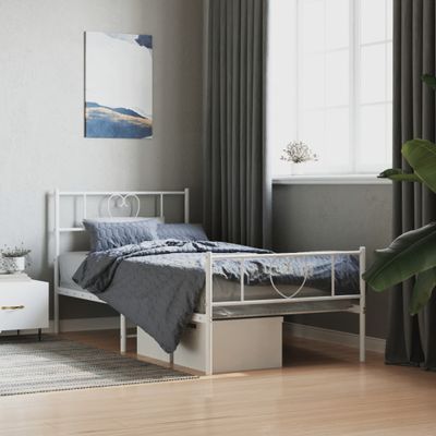 vidaXL Kovový rám postele s čelom a podnožkou biely 75x190 cm