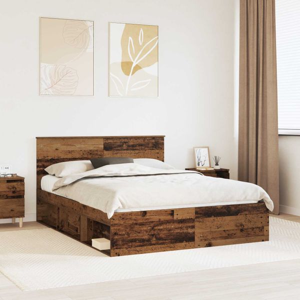 vidaXL Rám postele Staré drevo 150 x 200 cm Masívne borovicové drevo