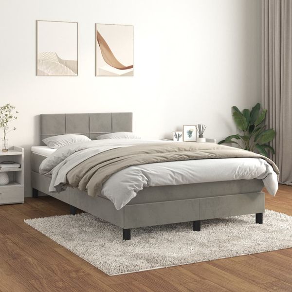 vidaXL Posteľný rám boxsping s matracom bledosivý 120x200 cm zamat