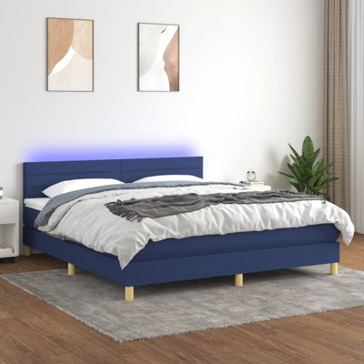 vidaXL Posteľ boxsping s matracom a LED modrá 180x200 cm látka