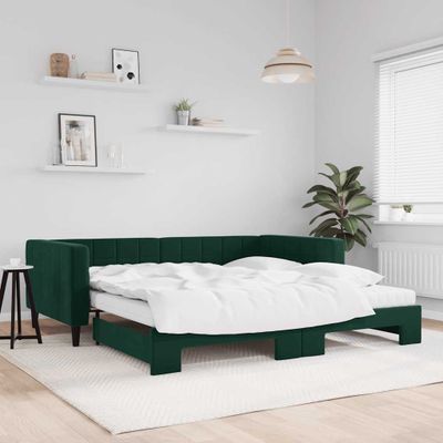 vidaXL Rozkladacia denná posteľ s matracmi tmavozelená 100x200cm zamat