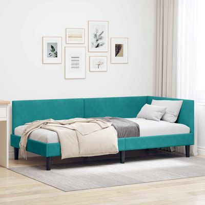 vidaXL Rohový rám postele Tyrkysová 90 cm x 190 cm Zamat