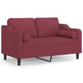 vidaXL 2-miestna pohovka s vankúšmi vínovočervená 120 cm látka