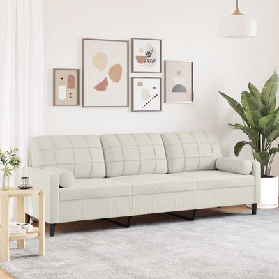 vidaXL 3-miestna pohovka s vankúšmi krémová 210 cm zamat