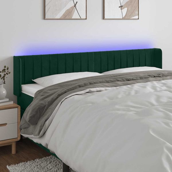 vidaXL Čelo postele s LED tmavozelené 183x16x78/88 cm zamat