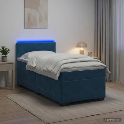 vidaXL Posteľ s boxspringom a matracom a LED Modrá 90 x 190 cm Zamat