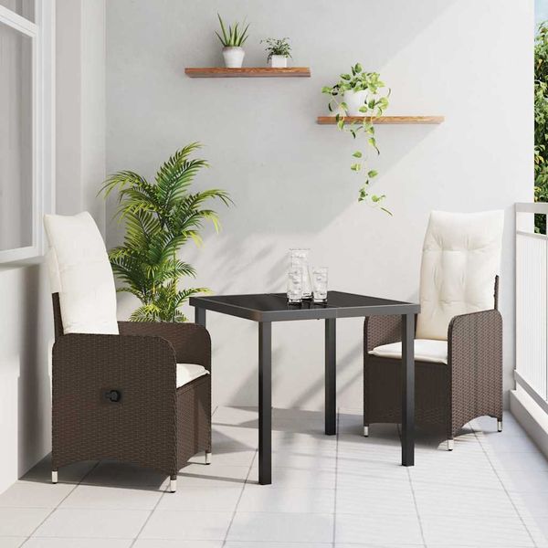 vidaXL Záhradný jedálenský set 3 pcs Hnedá polyratan