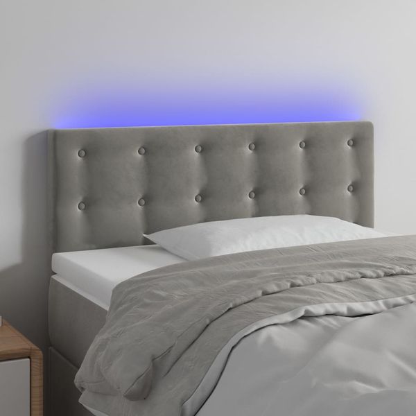 vidaXL Čelo postele s LED bledosivé 90x5x78/88 cm zamat