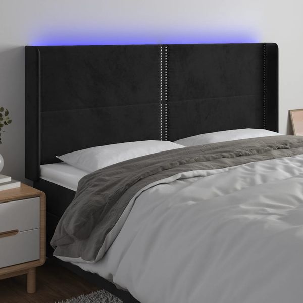 vidaXL Čelo postele s LED čierne 183x16x118/128 cm zamat