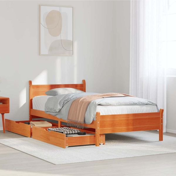 vidaXL Posteľ bez matraca voskovo hnedá 90x190cm masívna borovica