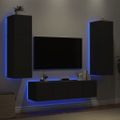 vidaXL 6-dielne TV nástenné skrinky s LED čierne kompozitné drevo