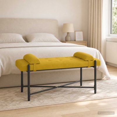 vidaXL Lavica s gombíkmi a vankúšmi Žltá 110 x 40 x 46 cm Zamat