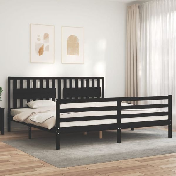 vidaXL Posteľný rám s čelom čierny 200x200 cm masívne drevo