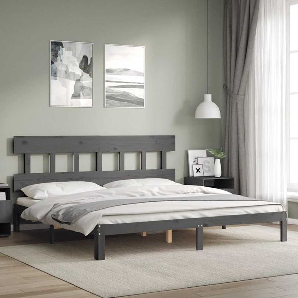 vidaXL Posteľný rám s čelom sivý 200x200 cm masívne drevo