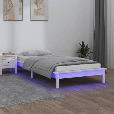 vidaXL Posteľný rám s LED biely 75x190cm malé jednolôžko masívne drevo
