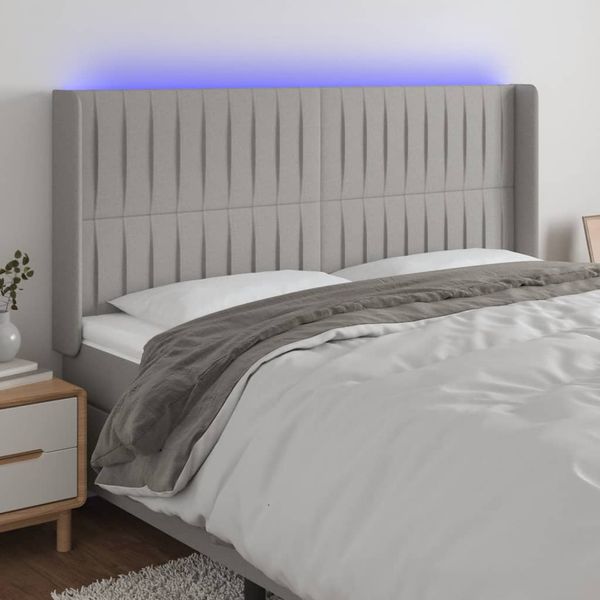 vidaXL Čelo postele s LED bledosivé 203x16x118/128 cm látka