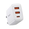 Sieťová nabíjačka Baseus Compact Quick Charger, 2xUSB, USB-C, PD, 3A, 30W (biela)