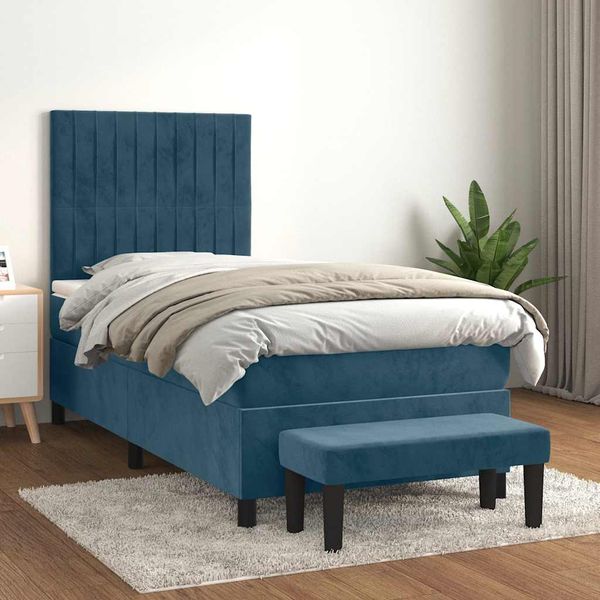 vidaXL Posteľný rám boxsping s matracom tmavomodrý 100x200 cm zamat