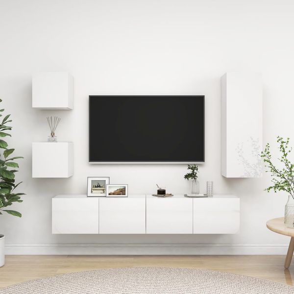 vidaXL 5-dielna sada TV skriniek lesklá biela drevotrieska