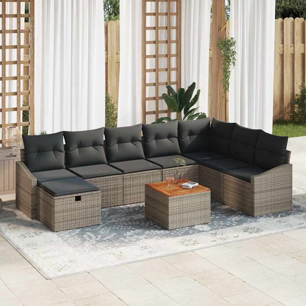 vidaXL Súprava záhradných pohoviek s vankúšom 9 pcs Sivá polyratan