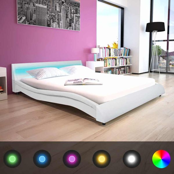 vidaXL Posteľ s matracom, LED, biela, umelá koža 160x200 cm