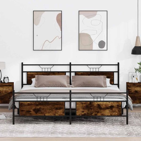 vidaXL Kovový posteľný rám bez matraca dymový dub 193x200 cm