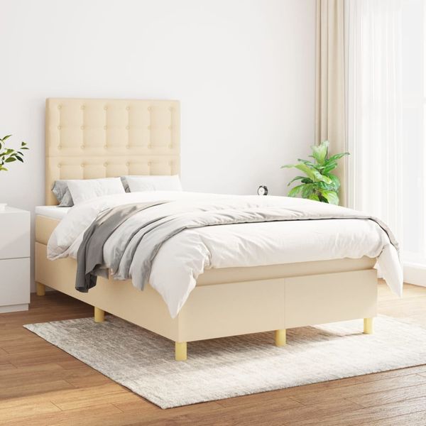 vidaXL Boxspring posteľ s matracom krémový 120x200 cm látka