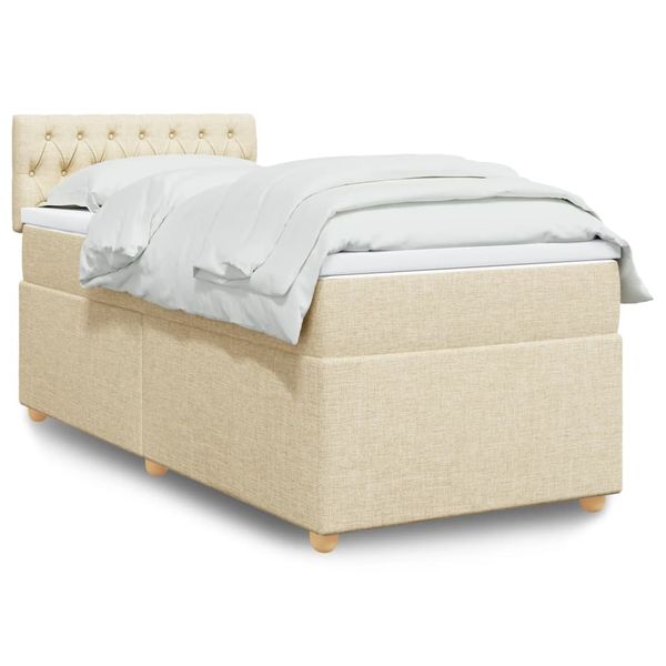 vidaXL Posteľný rám boxspring s matracom krémový 90x190 cm látka