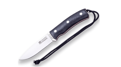 JOKER CM120-P BUSHCRAFTER outdoorový nôž 10,5 cm, čierna, Micarta, kožené puzdro, kresadlo, paracord