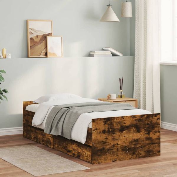 vidaXL Rám postele so zásuvkami dymový dub 75x190 cm malé jednolôžko