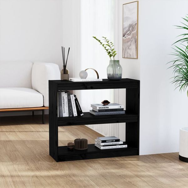 vidaXL Knižnica/deliaca stena čierna 80x30x71,5 cm masívna borovica