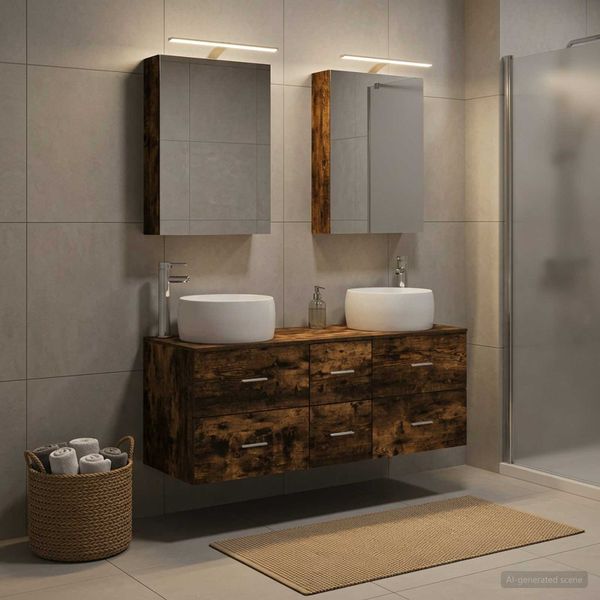 vidaXL Sada kúpeľňového nábytku 5 pcs Dymový dub
