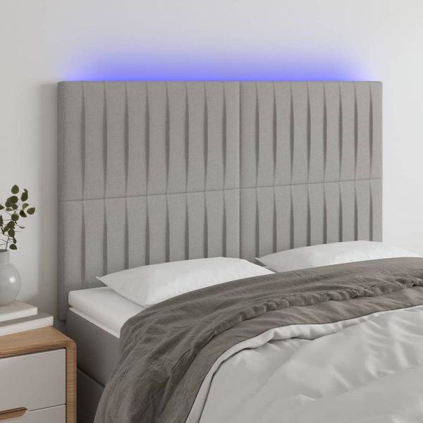 vidaXL Čelo postele s LED bledosivé 147x16x118/128 cm látka