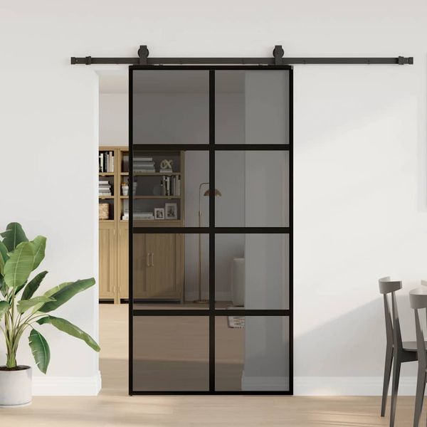 vidaXL Posuvné dvere s kovaním čierne 102,5x205 cm tvrdené sklo