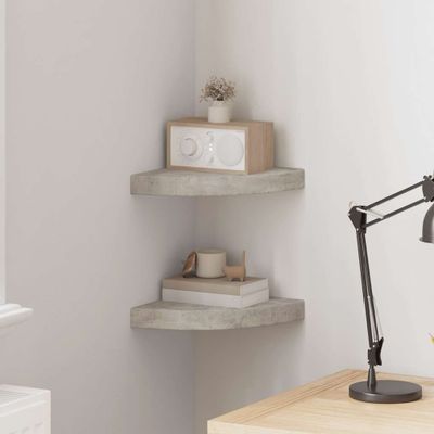 vidaXL Nástenné rohové police 2 ks betónové sivé 25x25x3,8 cm MDF