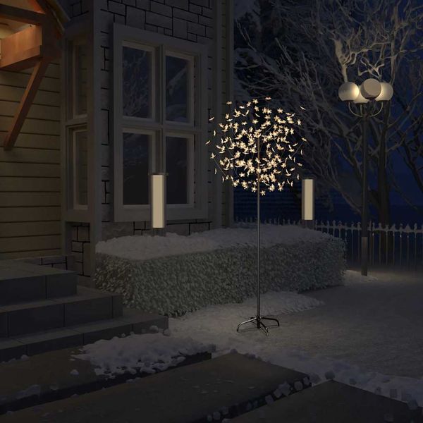 vidaXL Vianočný stromček 200 LED teplé biele svetlo kvety čerešne 180 cm