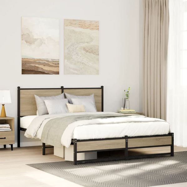 vidaXL Kovový posteľný rám bez matraca, dub sonoma 140x190 cm
