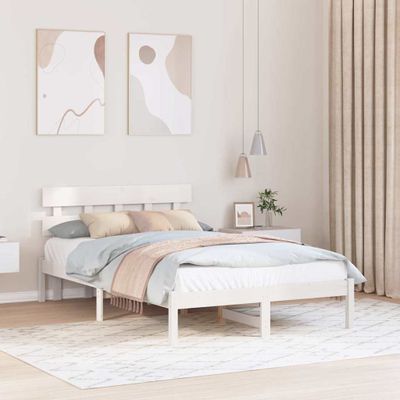 vidaXL Rám postele s čelnou doskou Biela 140 x 190 cm Borovicový masív