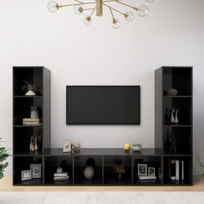 vidaXL TV skrinky 3 ks lesklé čierne 142,5x35x36,5 cm drevotrieska