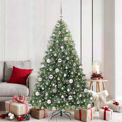 vidaXL Umelý vianočný stromček s 300 LED-i Zelená 180 cm PE a PVC