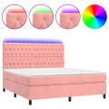vidaXL Posteľný rám boxsping s matracom a LED ružový 180x200 cm zamat