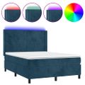 vidaXL Posteľný rám boxsping matrac a LED tmavomodrý 140x190 cm zamat