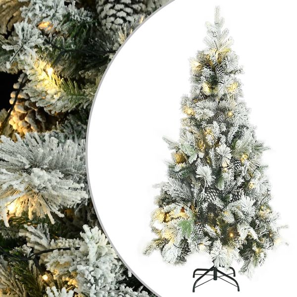 vidaXL Osvetlený vianočný stromček, zasnežený, šišky 225 cm, PVC a PE