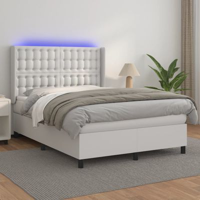 vidaXL Boxspring posteľ s matracom a LED biela 140x200 cm umelá koža