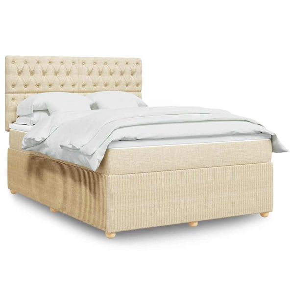 vidaXL Posteľný rám boxspring s matracom krémový 160x200 cm látka