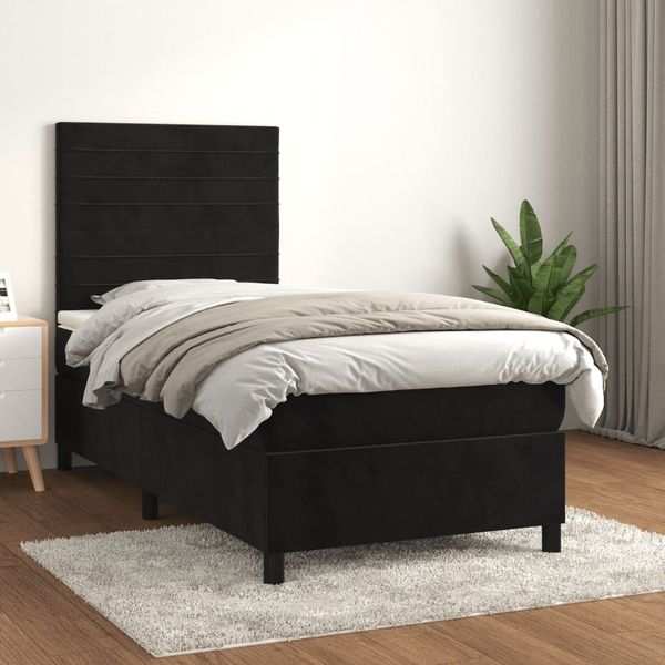 vidaXL Posteľný rám boxspring s matracom čierny 90x200 cm zamat