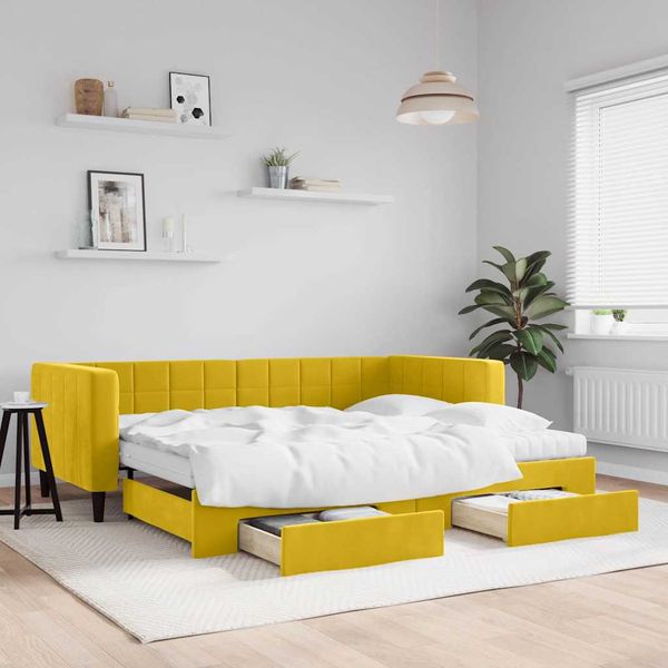 vidaXL Rozkladacia denná posteľ so zásuvkami žltá 90x200 cm zamat