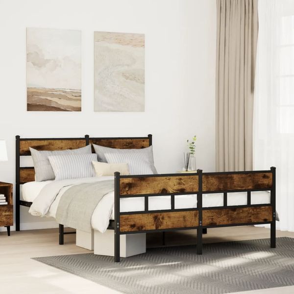 vidaXL Kovový posteľný rám bez matraca dymový dub 150x200 cm