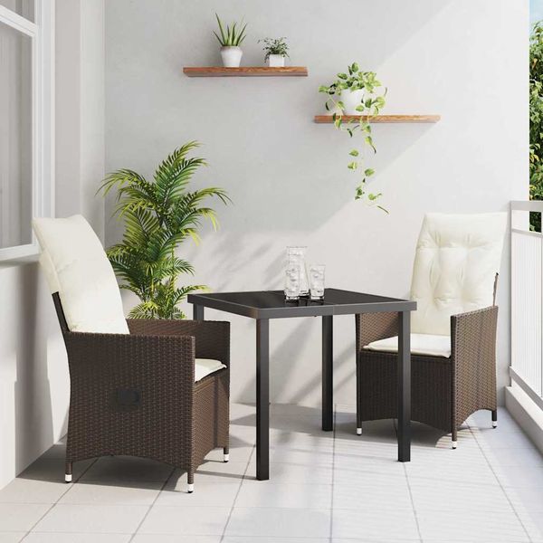 vidaXL Záhradný jedálenský set s vankúšom 3 pcs Hnedá polyratan