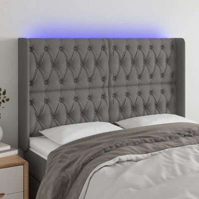 vidaXL Čelo postele s LED tmavosivé 163x16x118/128 cm látka